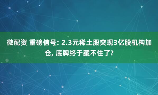 微配资 重磅信号: 2.3元稀土股突现3亿股机构加仓, 底牌终于藏不住了?